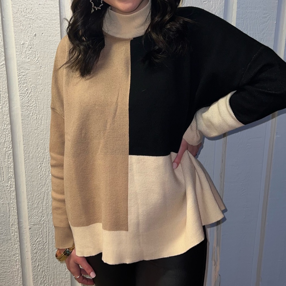 Colorblock Turtleneck Sweater
